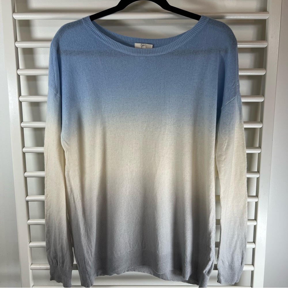 Joie 100% Cashmere Blue and Cream Ombré Sweater, Size Large